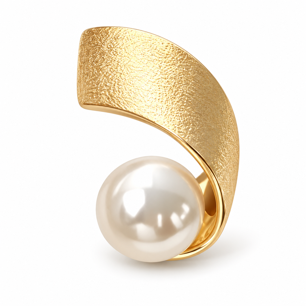 Matte Arc Faux Pearl Stud Earrings - gold tone detail