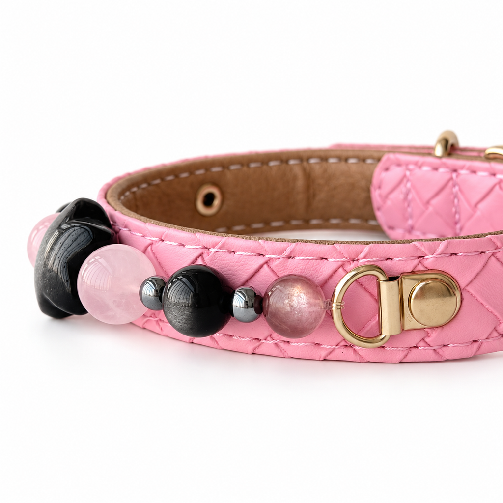 Midnight Blush Star Beaded Pet Collar - bead and strap detail