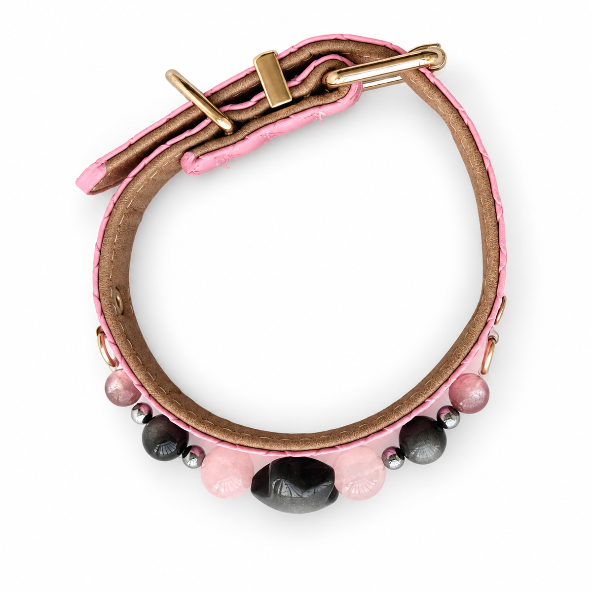 Midnight Blush Star Beaded Pet Collar - overhead view