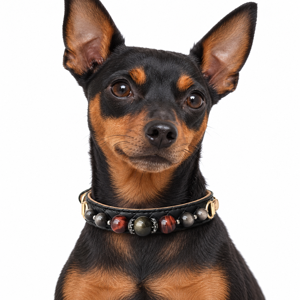 Midnight Ember Beaded Pet Collar - AI pet wearing styling illustration