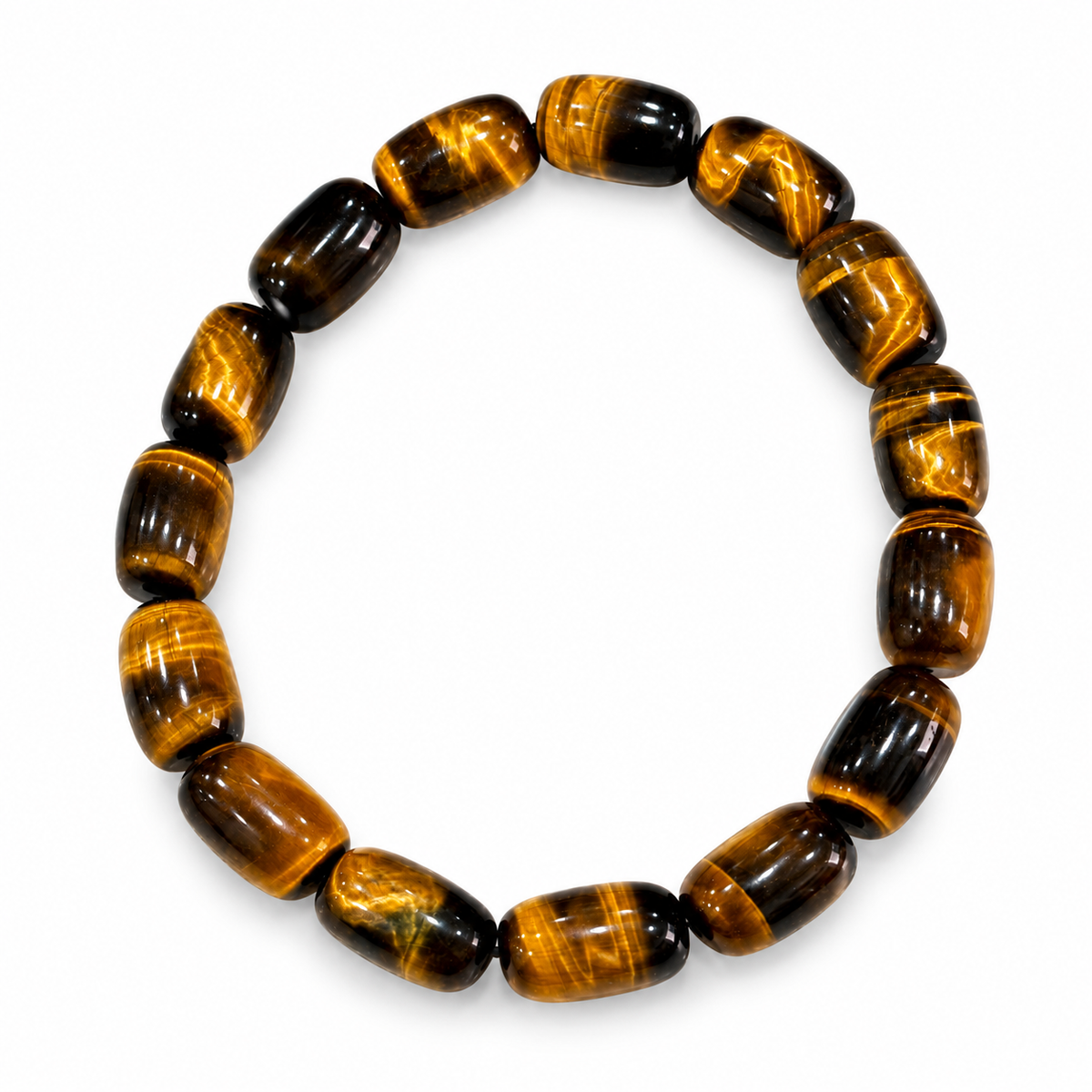 Midnight Glow Tiger’s Eye Barrel Bead Bracelet — angled view