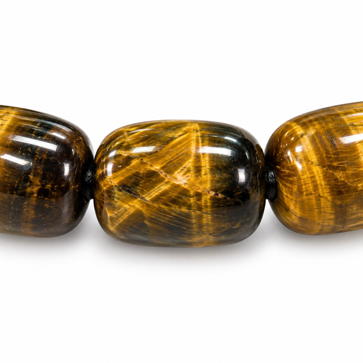 Midnight Glow Tiger’s Eye Barrel Bead Bracelet — bead detail