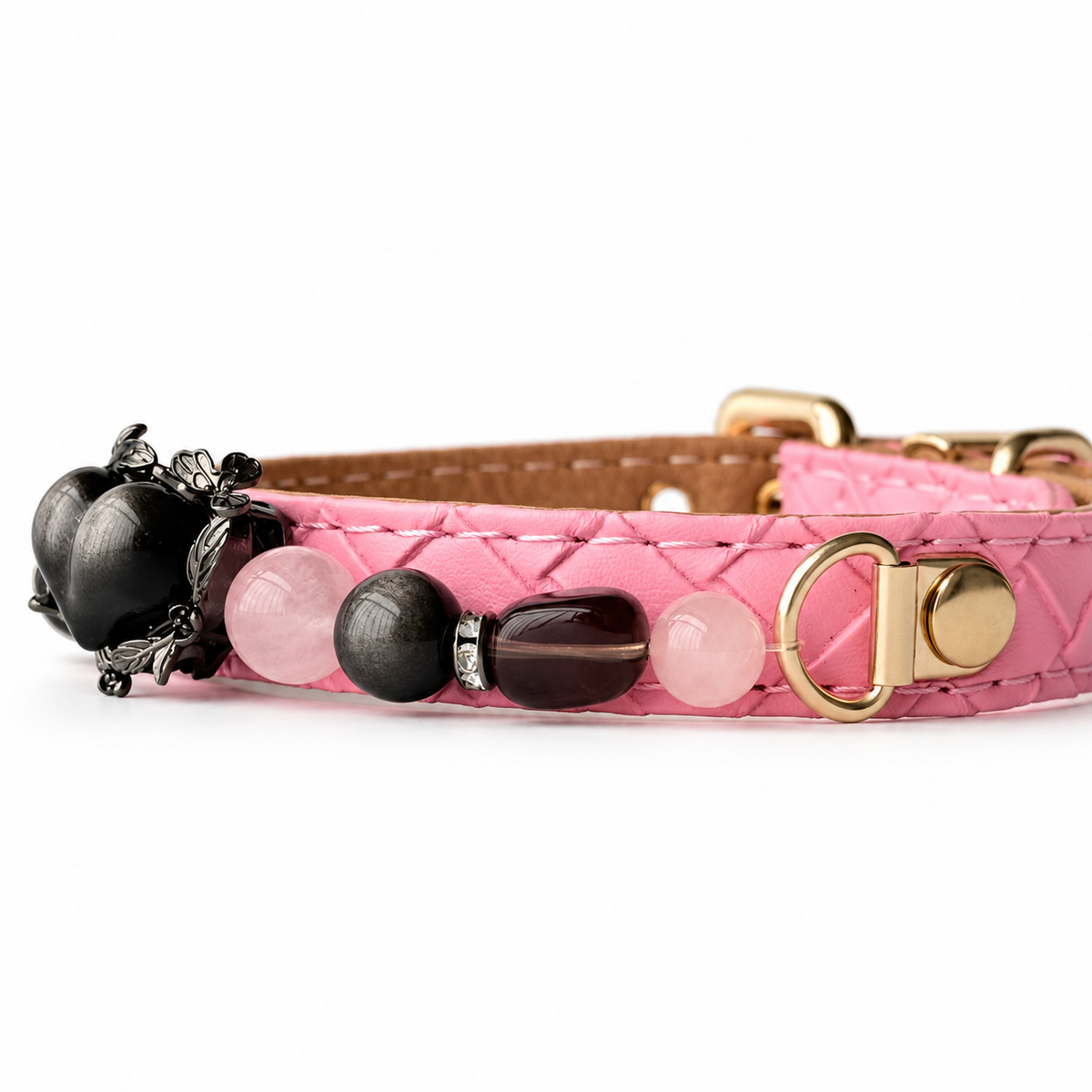 Midnight Rose Beaded Pet Collar - bead and strap detail