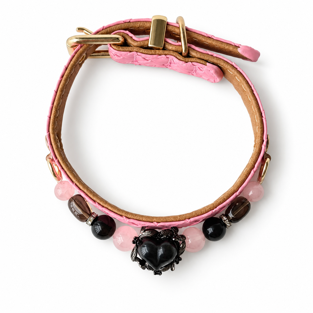 Midnight Rose Beaded Pet Collar - overhead view