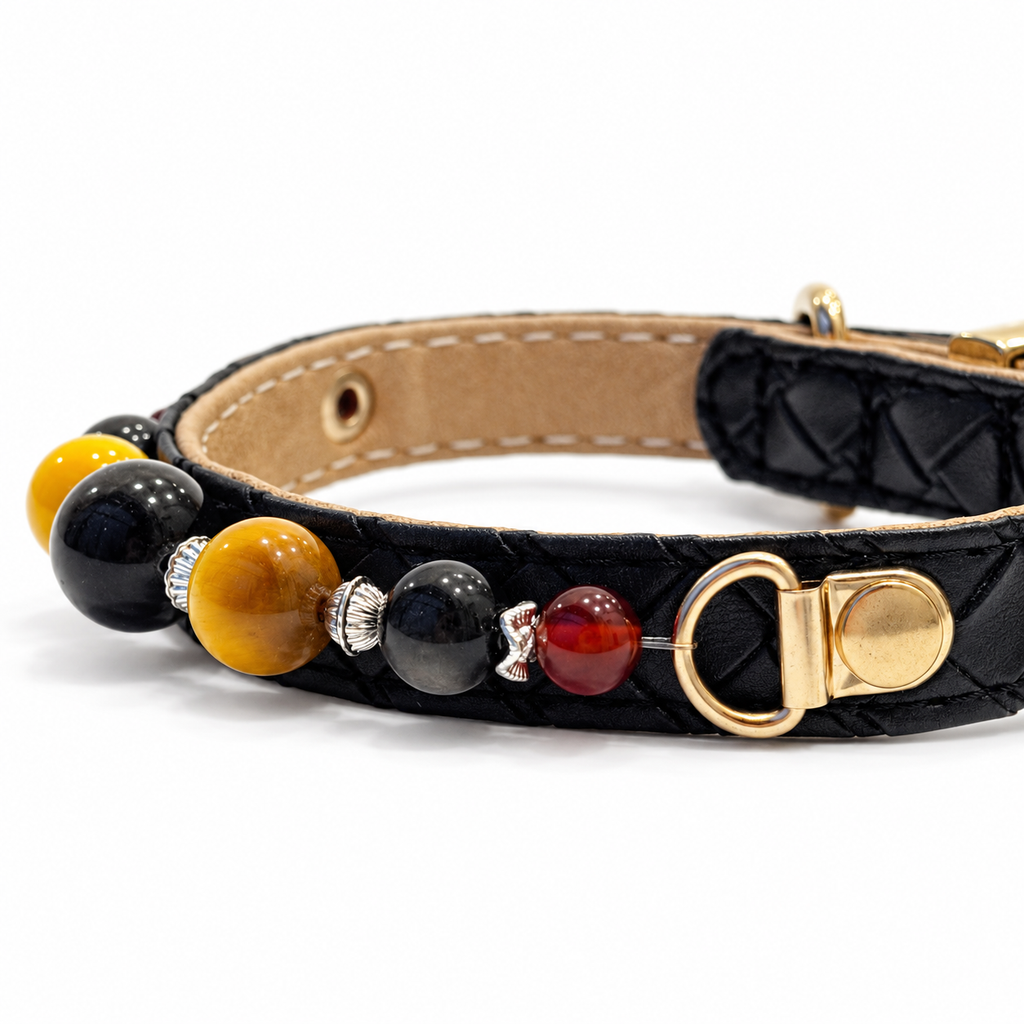 Midnight Tiger Beaded Pet Collar - bead and strap detail