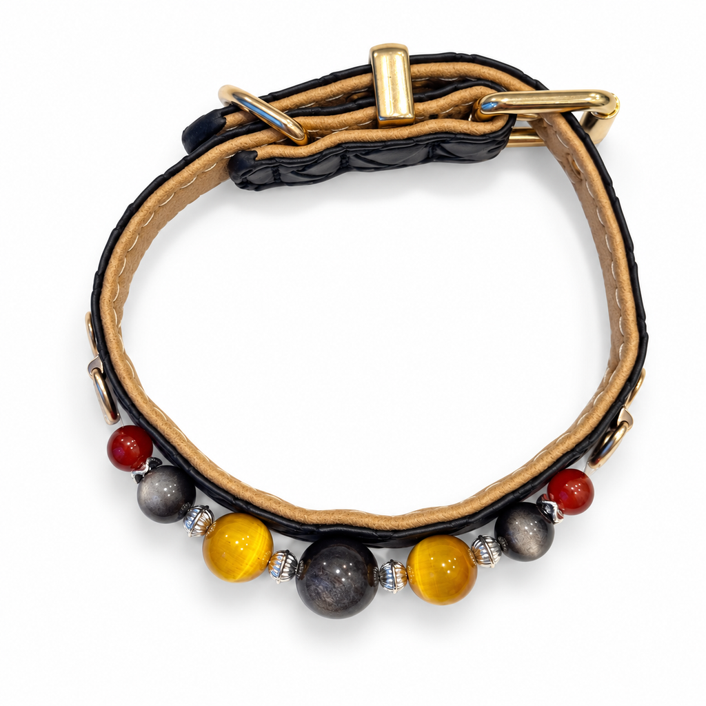Midnight Tiger Beaded Pet Collar - overhead view