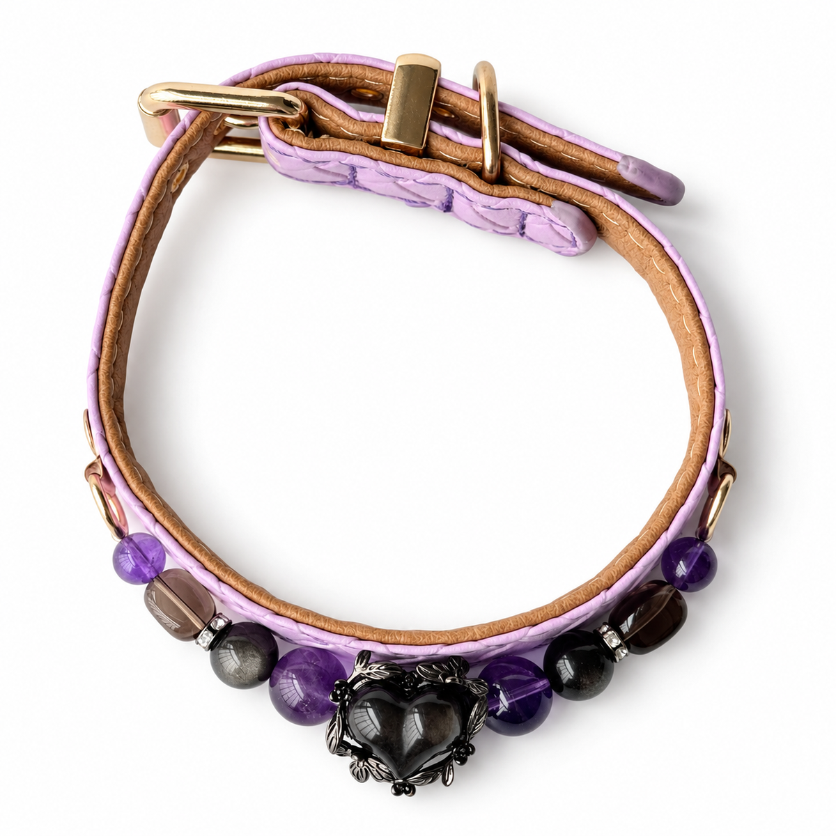 Midnight Violet Beaded Pet Collar - overhead view