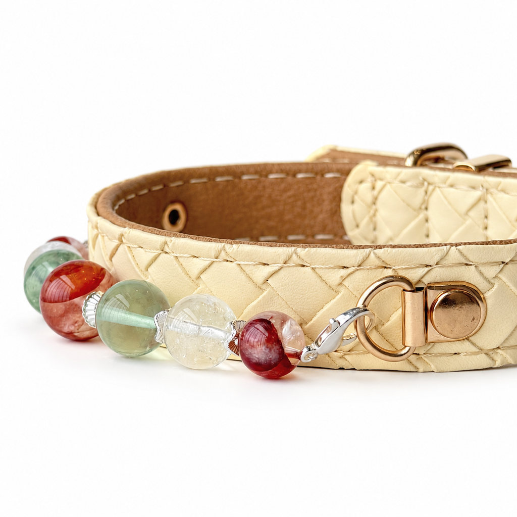 Mint Ember Beaded Pet Collar - bead and strap detail