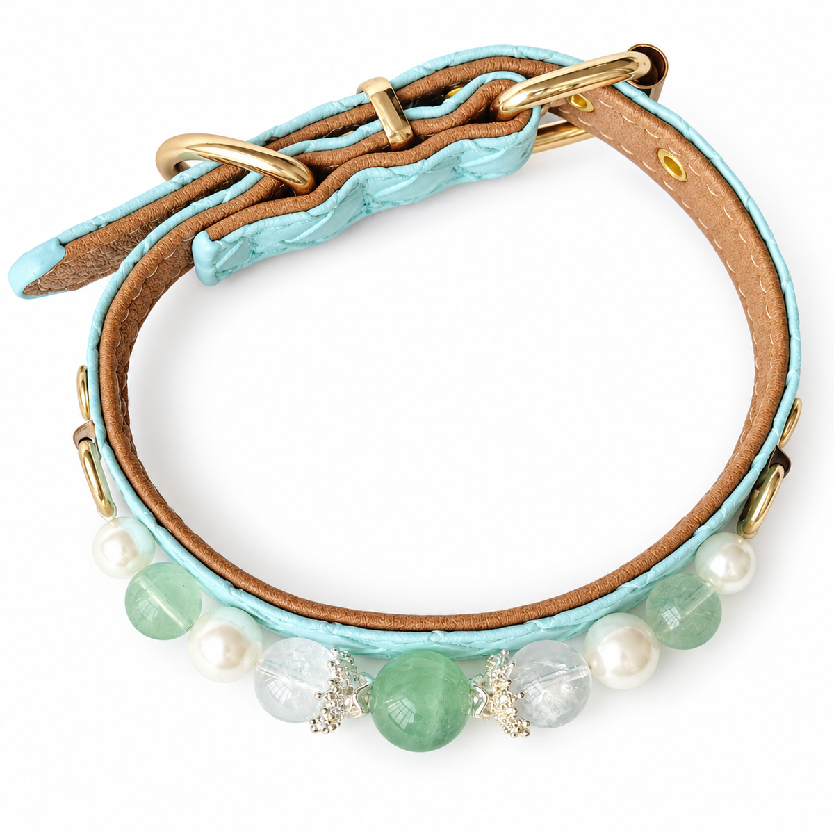 Mint Pearl Beaded Pet Collar - overhead view