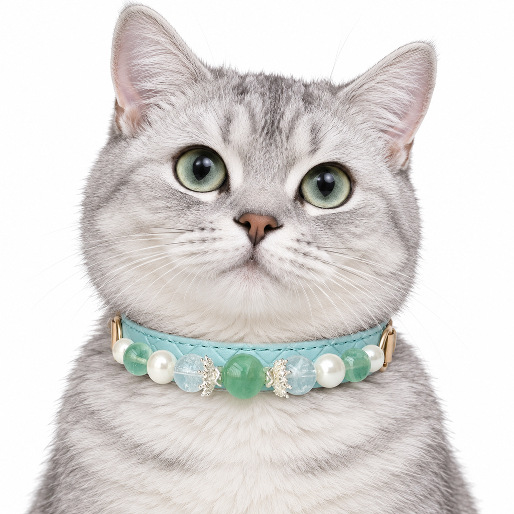 Mint Pearl Beaded Pet Collar - AI pet wearing styling illustration