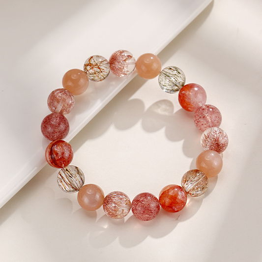 Natural Firework Quartz Mixed Gemstone Bracelet | Healing Crystal Beaded Jewelry