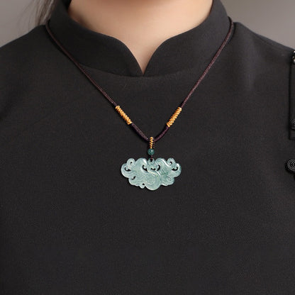 Natural Icy Green Jade Phoenix Pendant Necklace - Hand-Carved Good Luck Amulet