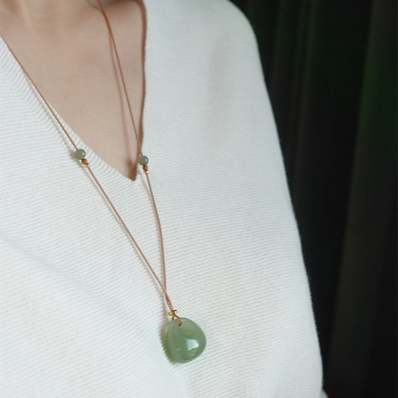 Authentic Hetian Jade Longevity Lock Pendant | Dainty Green Nephrite Amulet