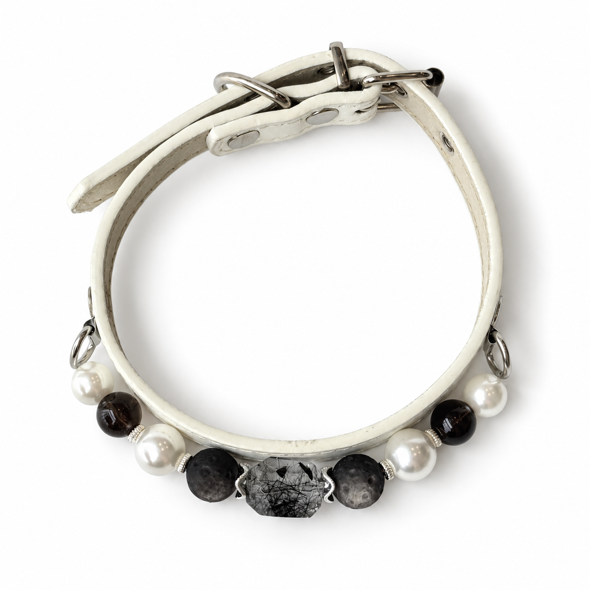 Monochrome Moon Beaded Pet Collar - overhead view