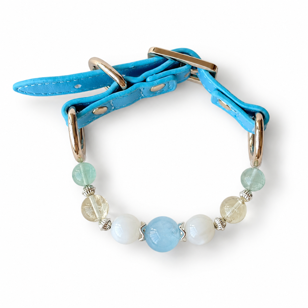 Moonlit Aqua Beaded Pet Collar - overhead view