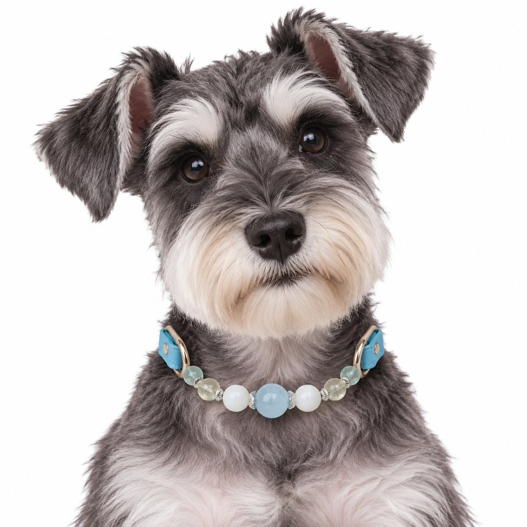 Moonlit Aqua Beaded Pet Collar - AI pet wearing styling illustration