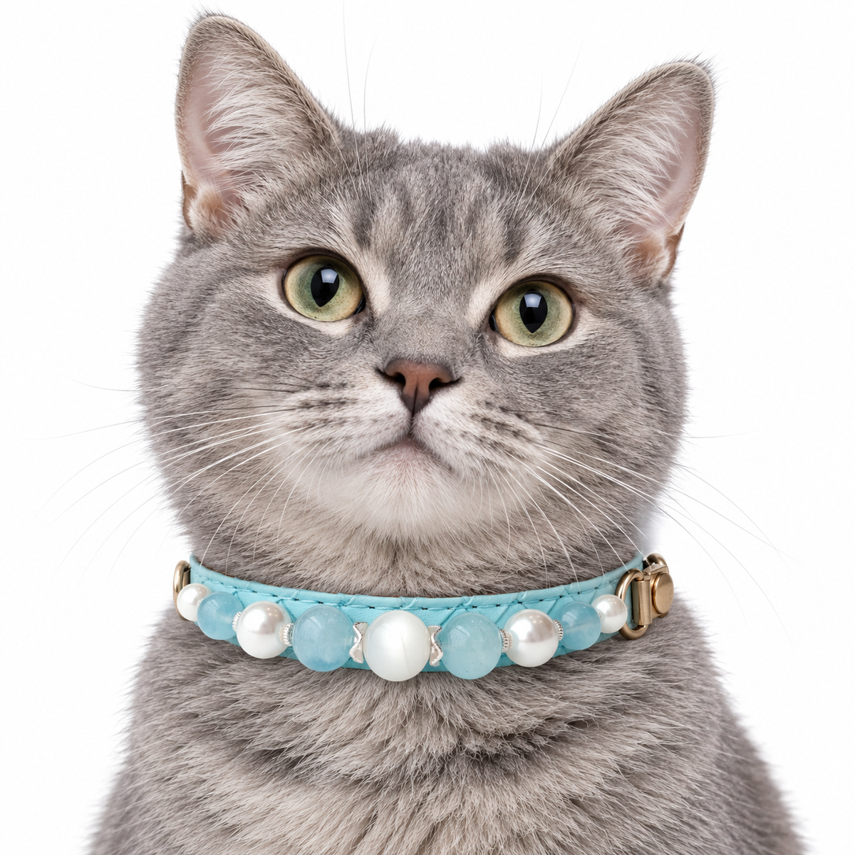 Moonlit Pearl Beaded Pet Collar - AI pet wearing styling illustration
