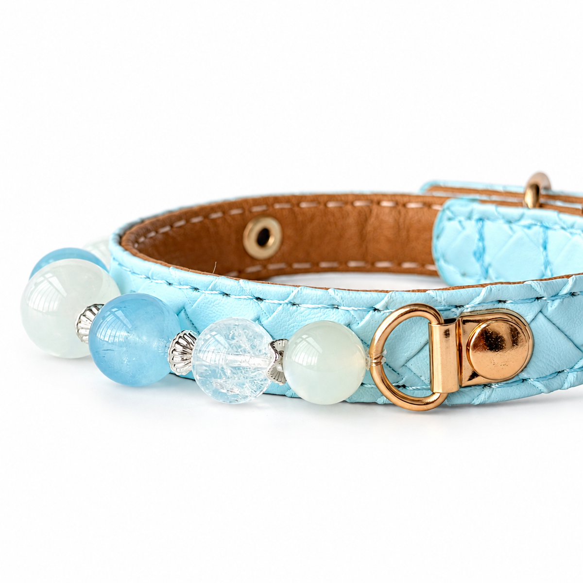 Moonlit Shore Beaded Pet Collar - bead and strap detail