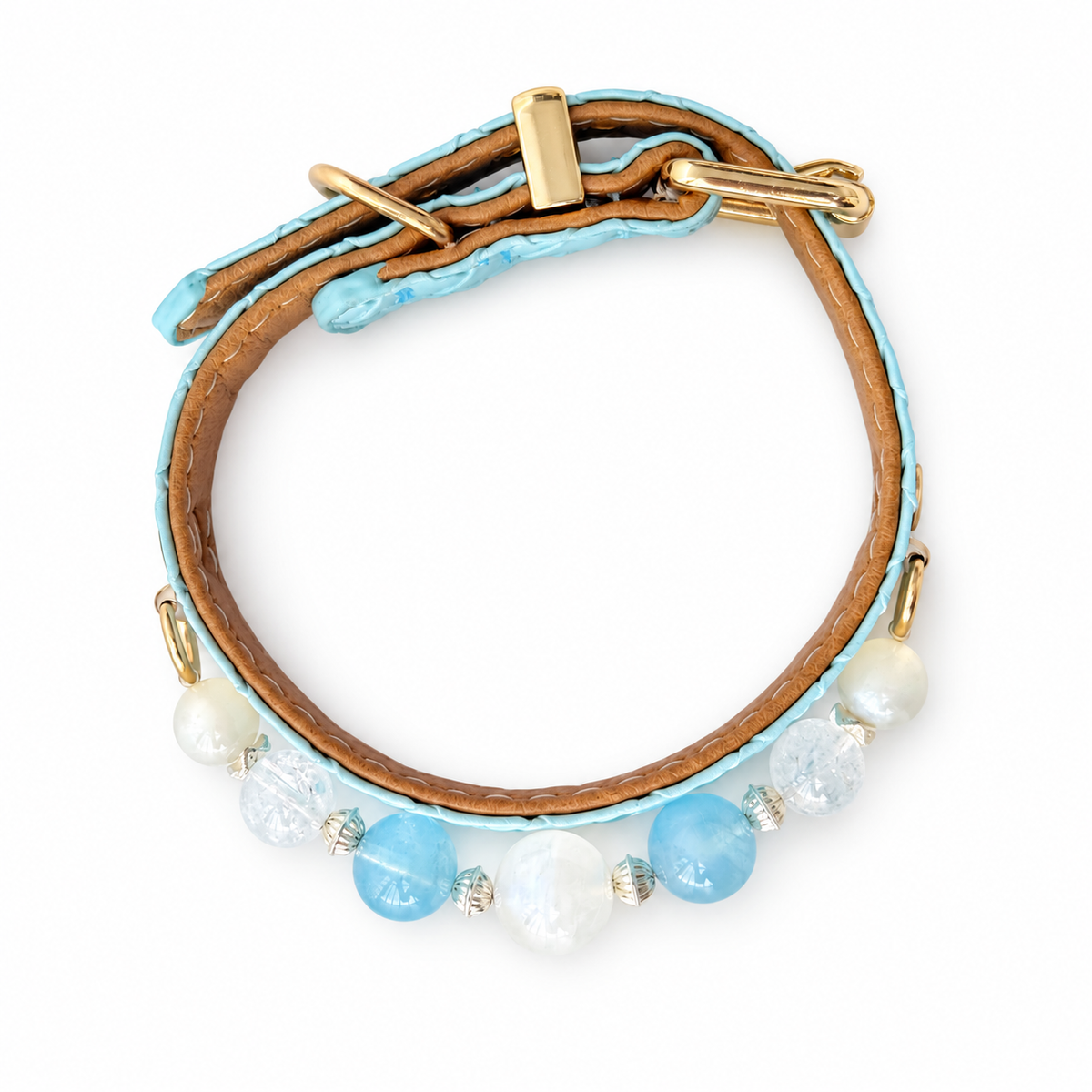 Moonlit Shore Beaded Pet Collar - overhead view