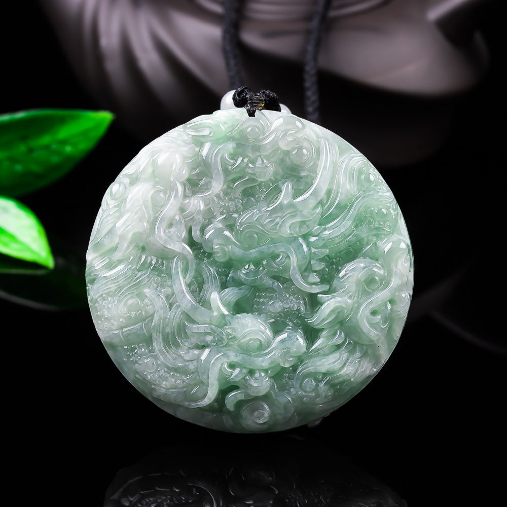 Authentic Grade A Jadeite Nine Dragons Pendant | Double-Sided Carved Jade Amulet