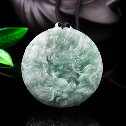 Authentic Grade A Jadeite Nine Dragons Pendant | Double-Sided Carved Jade Amulet