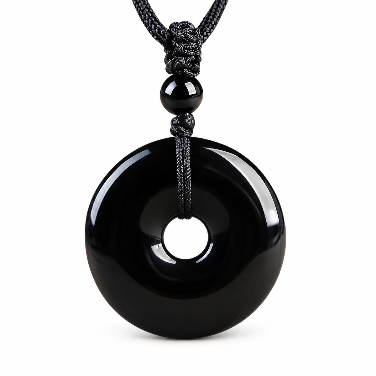 Black Donut Pendant Cord Necklace — detail view
