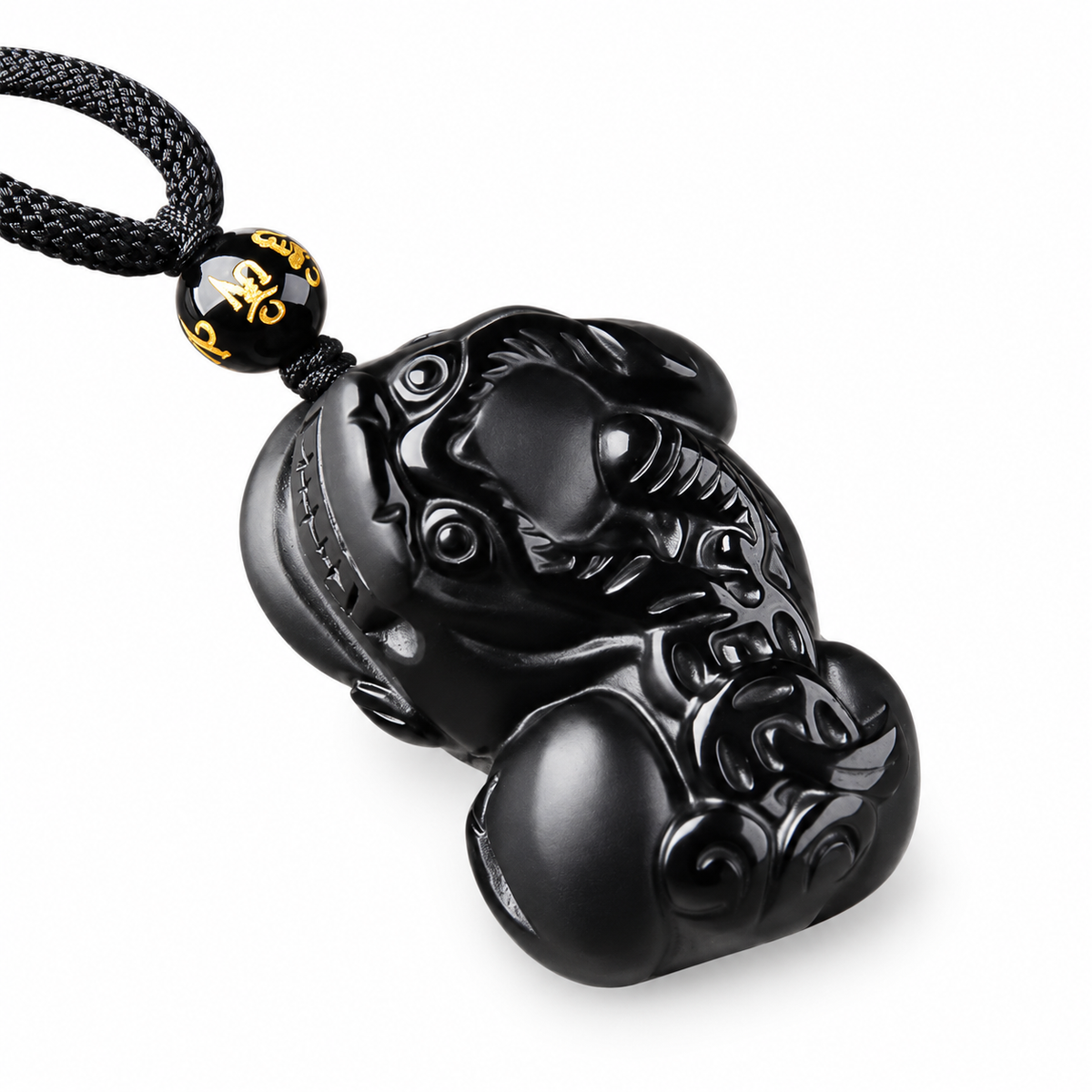 Black Carved Pixiu Pendant — detail view
