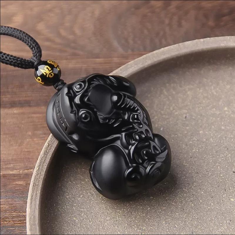 Natural Black Obsidian Pixiu Pendant | Feng Shui Wealth & Protection Amulet