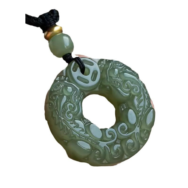 Authentic Hetian Jade Carved Pixiu Donut Pendant | Feng Shui Wealth Amulet