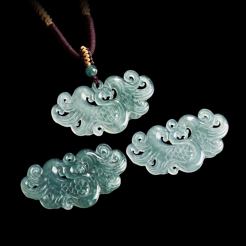 Natural Icy Green Jade Phoenix Pendant Necklace - Hand-Carved Good Luck Amulet