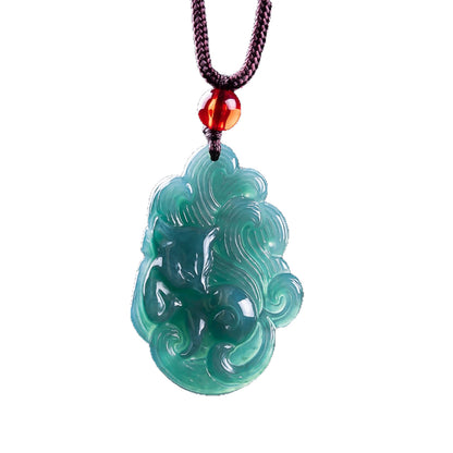 Authentic Grade A Blue Water Jadeite Nine-Tailed Fox Pendant | Fox Fairy Amulet