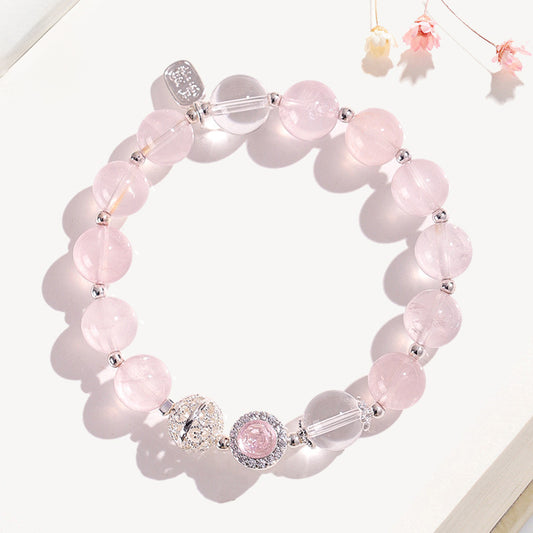 Natural Rose Quartz Beaded Bracelet with Silver Charms | Healing Crystal Jewelry