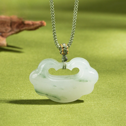 Natural Tianshan Green Jade Amulet Pendant | Ping An Kou, Wushi Pai & Cloud Lock