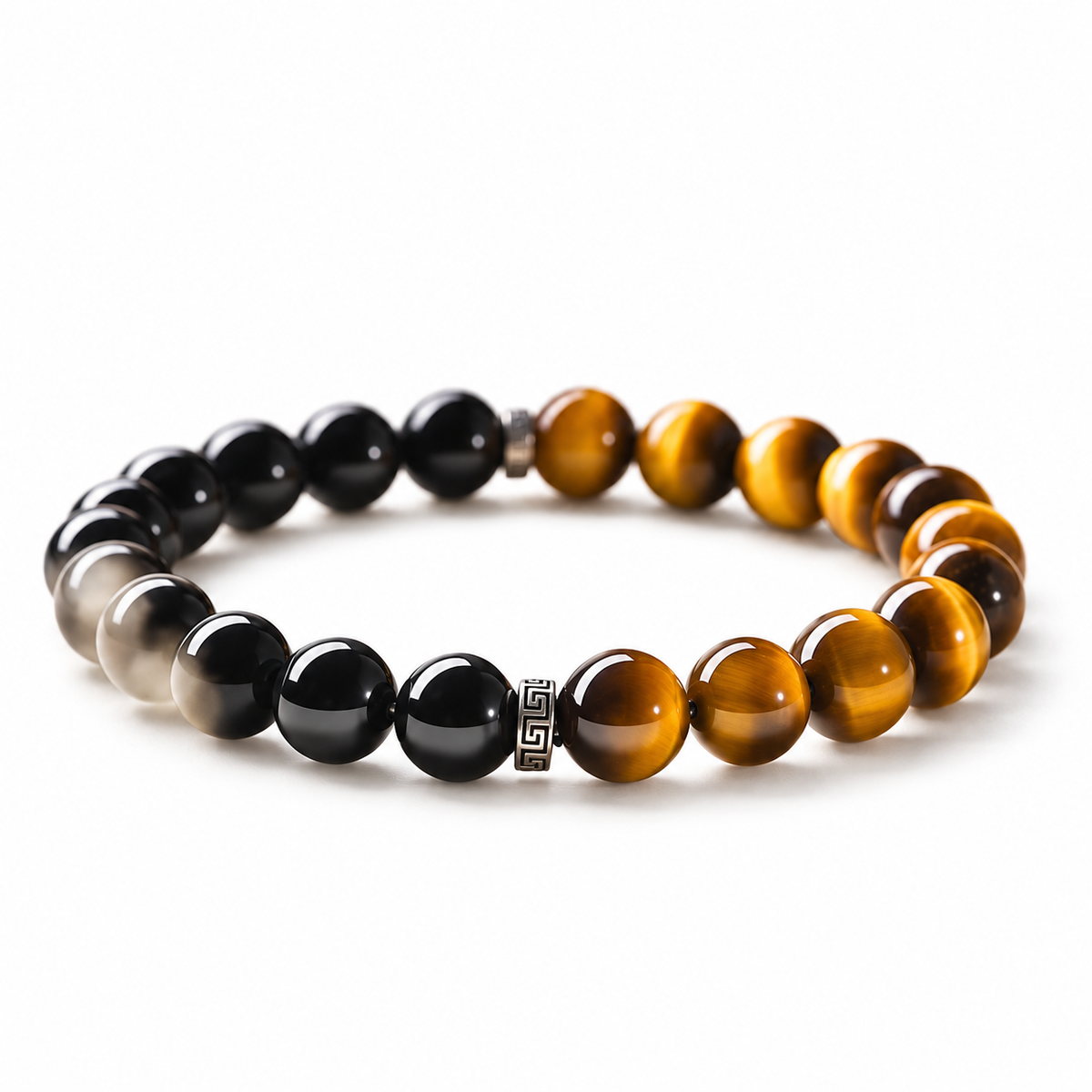 Golden and Black Beaded Bracelet — angled view