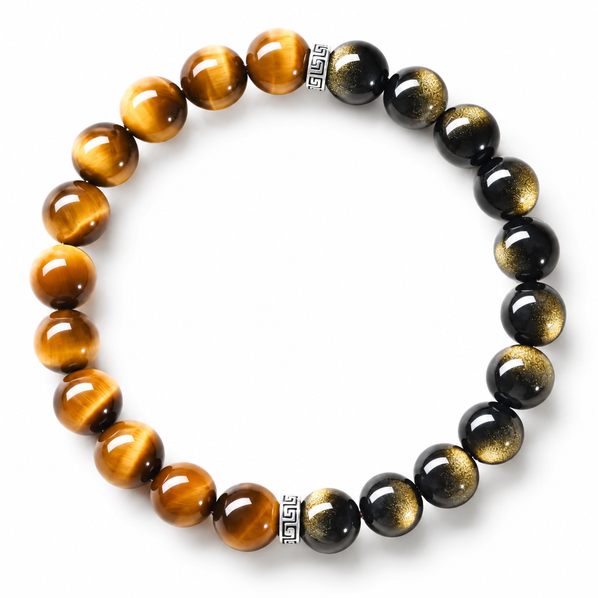 Gold-Brown and Black Bead Bracelet — alternate overhead view