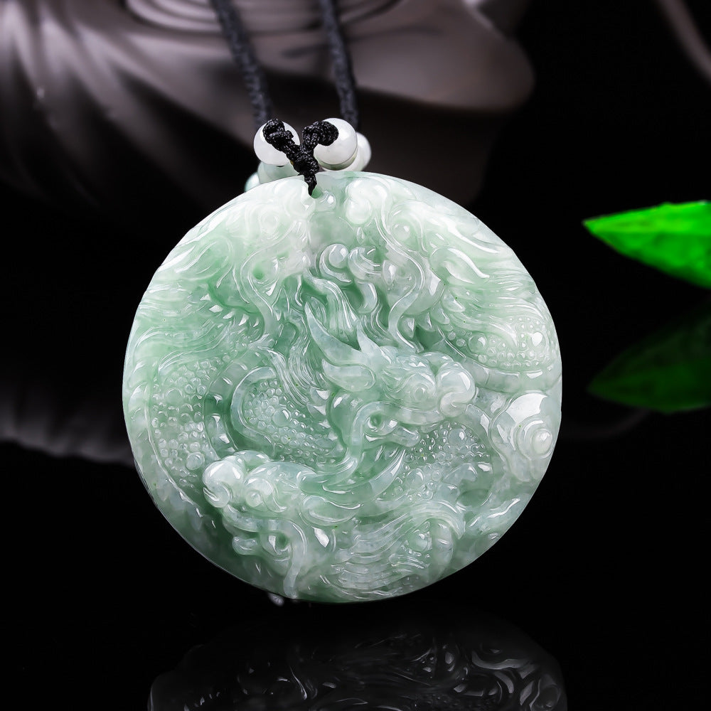Authentic Grade A Jadeite Nine Dragons Pendant | Double-Sided Carved Jade Amulet