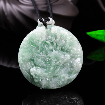 Authentic Grade A Jadeite Nine Dragons Pendant | Double-Sided Carved Jade Amulet