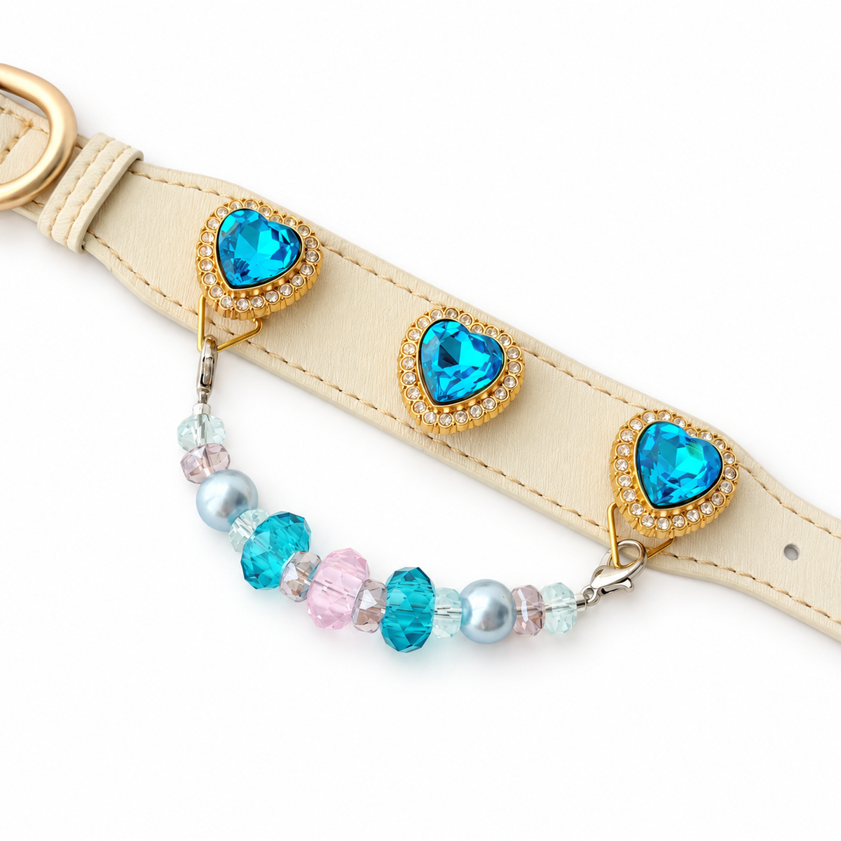 Ocean Blush Heart Beaded Pet Collar - flat lay view