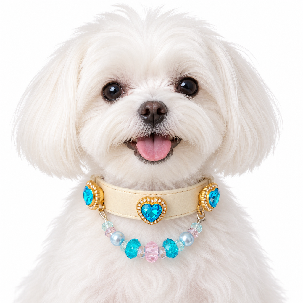 Ocean Blush Heart Beaded Pet Collar - AI pet wearing styling illustration