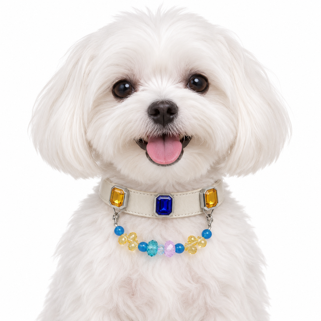 Ocean Raindrop Crest Beaded Pet Collar - AI pet wearing styling illustration