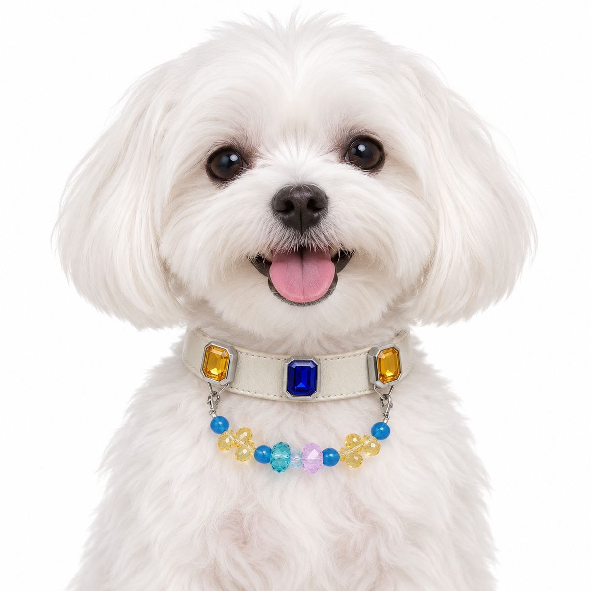 Ocean Raindrop Crest Beaded Pet Collar - AI pet wearing styling illustration