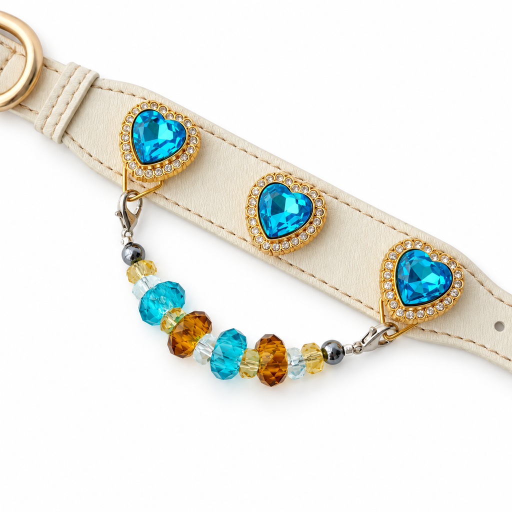 Ocean Sunlight Heart Beaded Pet Collar - flat lay view