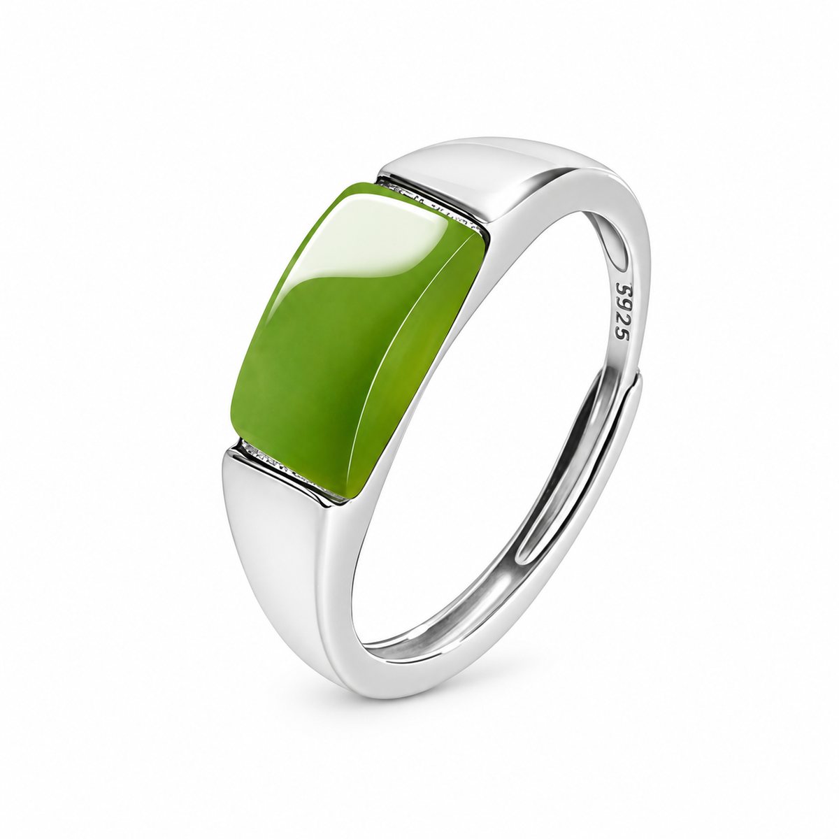 Olive Green Rectangular Adjustable Ring — front view on white