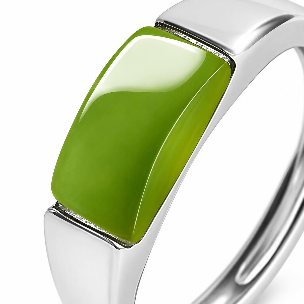 Olive Green Rectangular Adjustable Ring — front detail