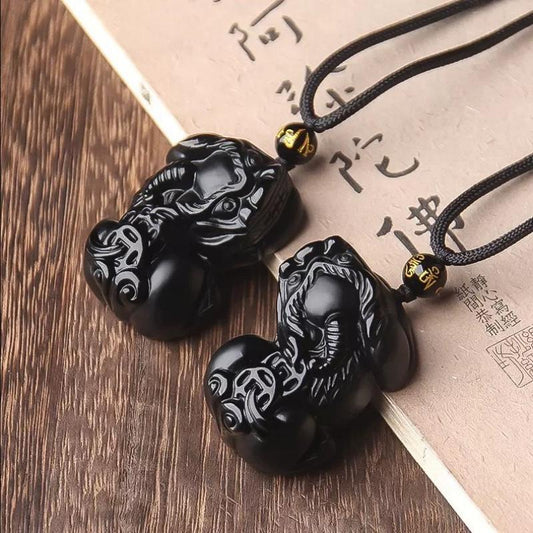 Natural Black Obsidian Pixiu Pendant | Feng Shui Wealth & Protection Amulet