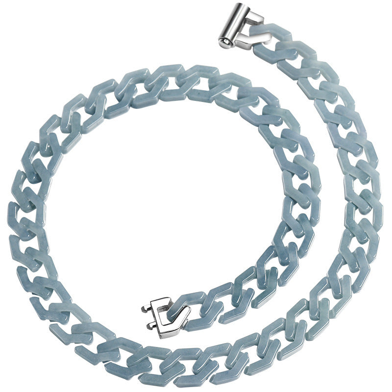 Pale Blue Angular Link Bracelet and Necklace — link and clasp view