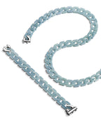 Pale Blue Angular Link Bracelet and Necklace — necklace laid out