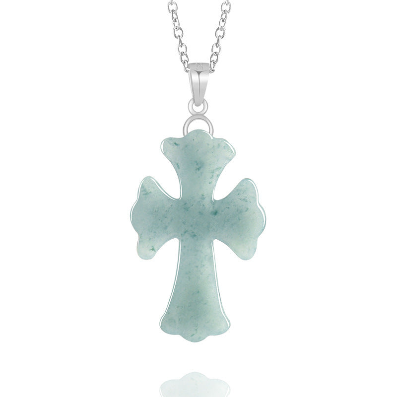 Pale Blue Cross Pendant Necklace — rear view