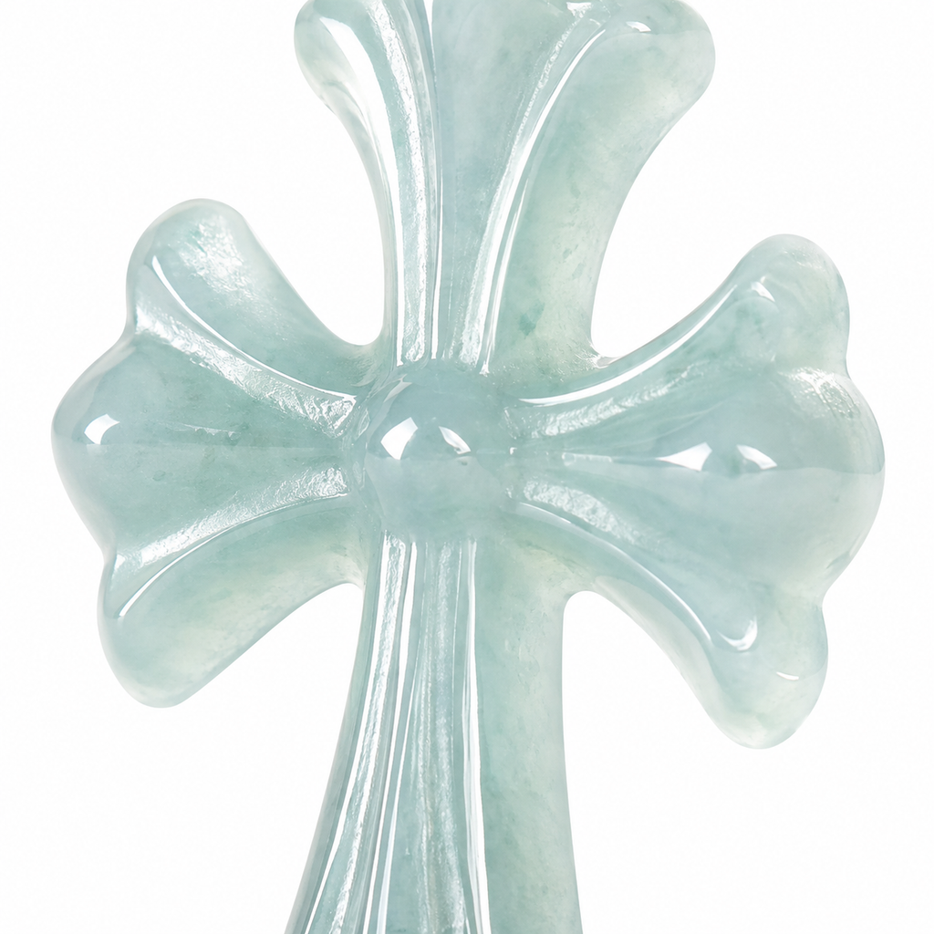Pale Blue Cross Pendant Necklace — front detail