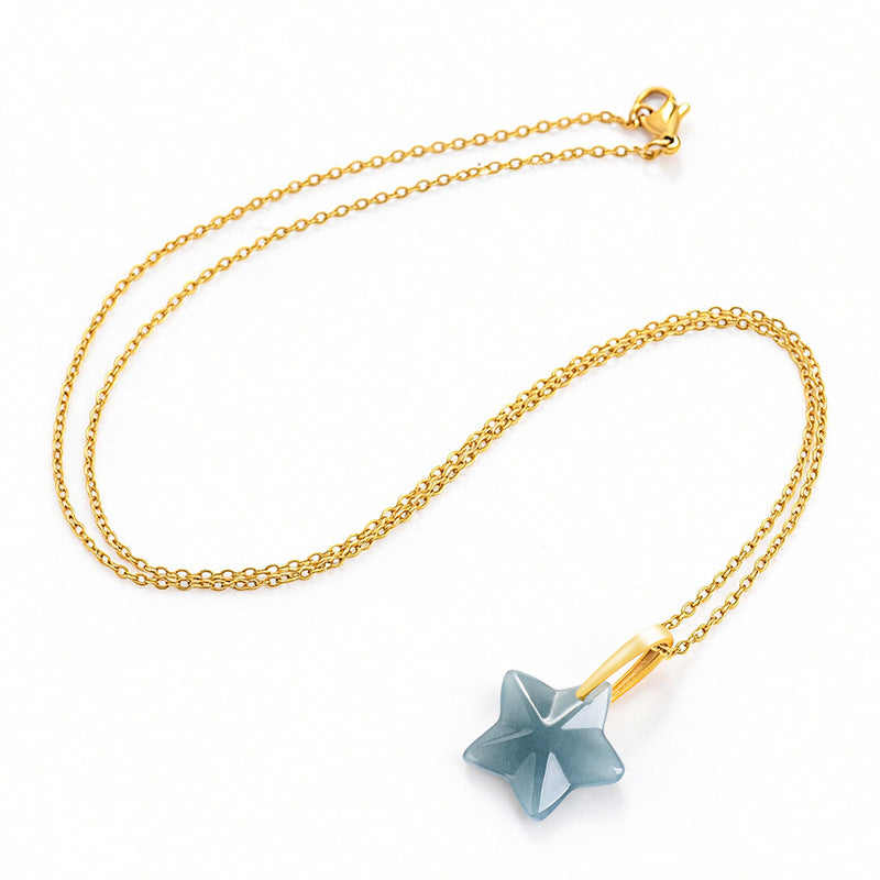Pale Blue Star Pendant Necklace — full chain flat lay